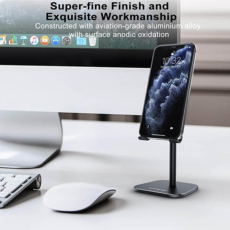 Universal Cell Phone Stand Aluminium Alloy Adjustable Phone Stand Holder for Desk Compatible with iPhone 1211 ProXS MaxXRXSX87 Plus iPad Samsung Tablets and Smartphones Black