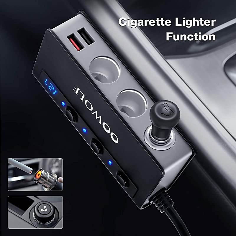 Cigarette Lighter Adapter Quick Charge 3.0 180W 12V/24V 3-Socket Splitter 4 USB Ports Car Power Adapter for GPS, Dash Cam, Sat Nav, Phone, Tablet, etc