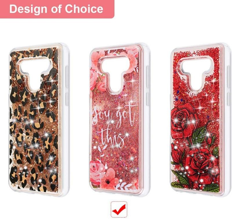 REDShield Waterfall Ring Liquid Sparkling Quicksand TPU CASE for LG STYLO 6 - Pink Flower