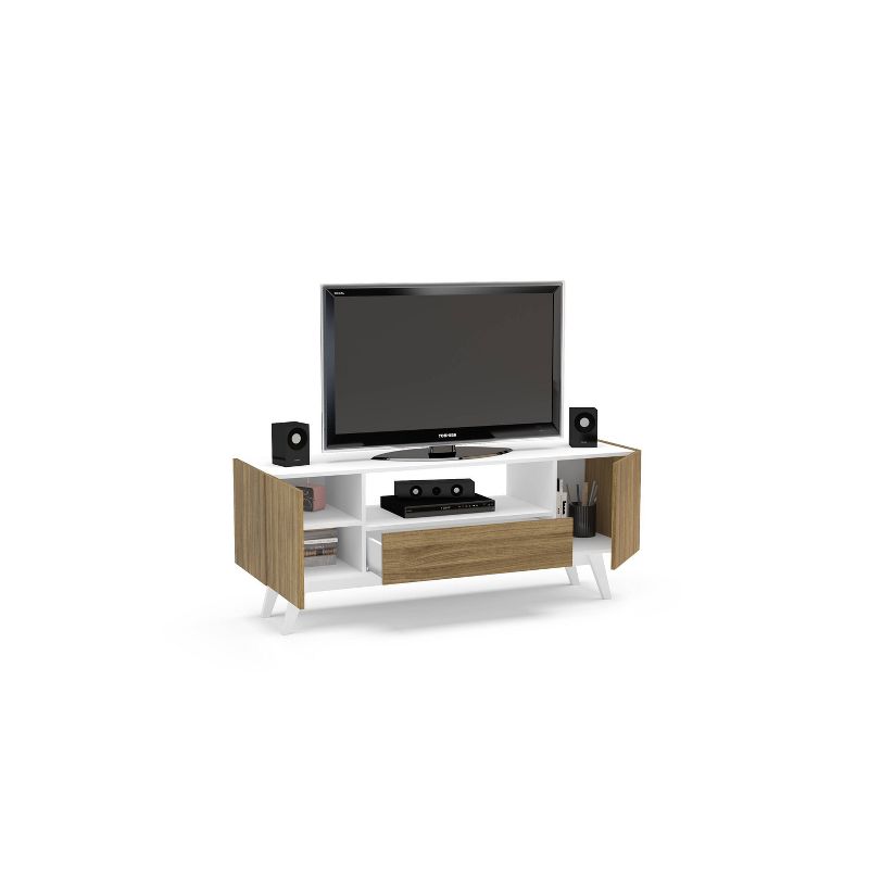 60" Brooklyn Tv Stand White and Walnut - Chique