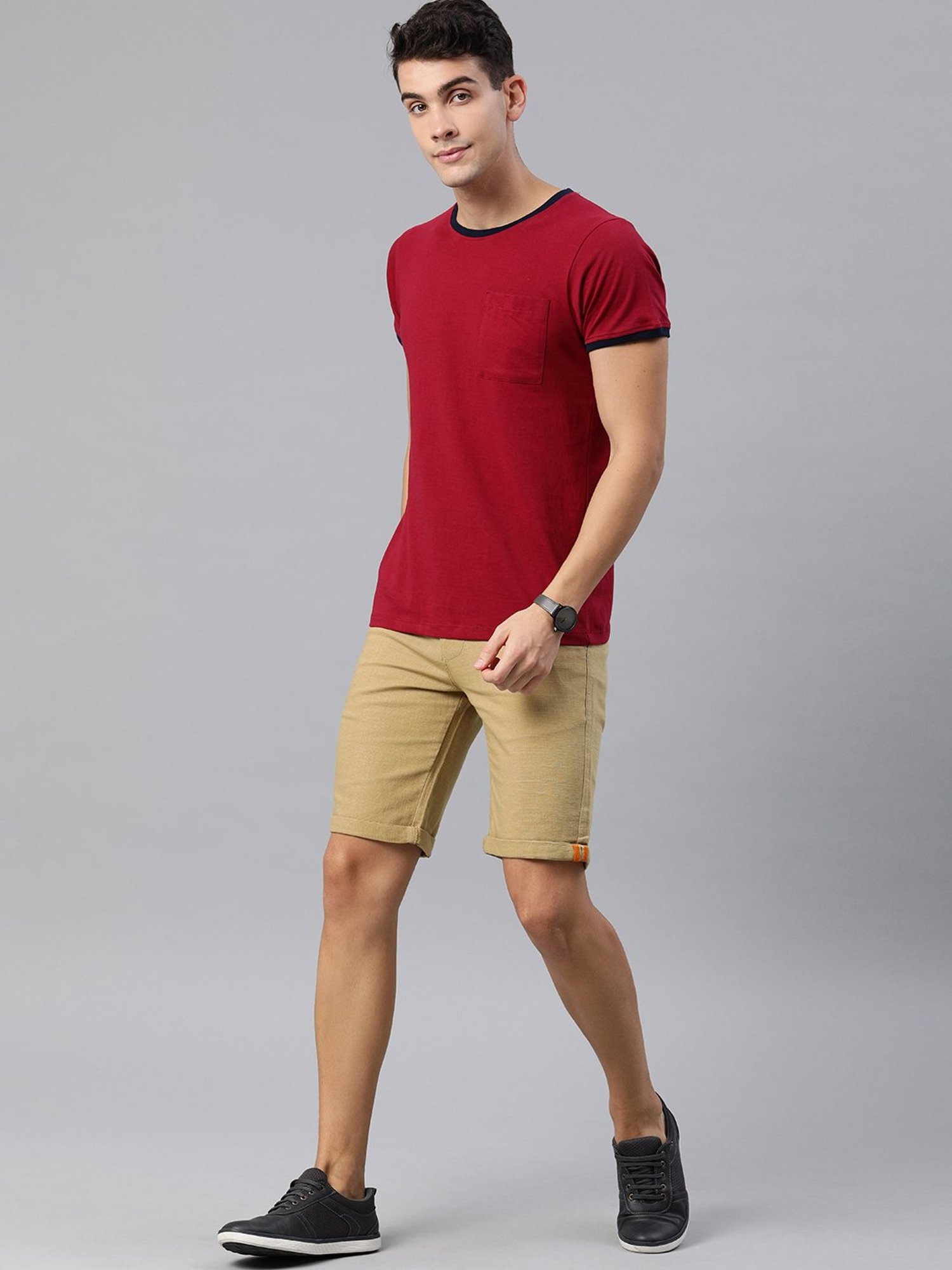 IVOC Khaki Regular Fit Cotton Shorts