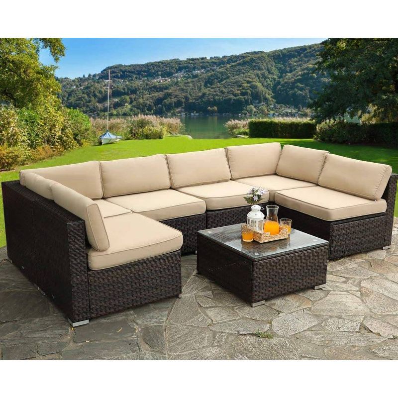 7pc Outdoor Wicker Rattan Furniture Set - Captiva Designs