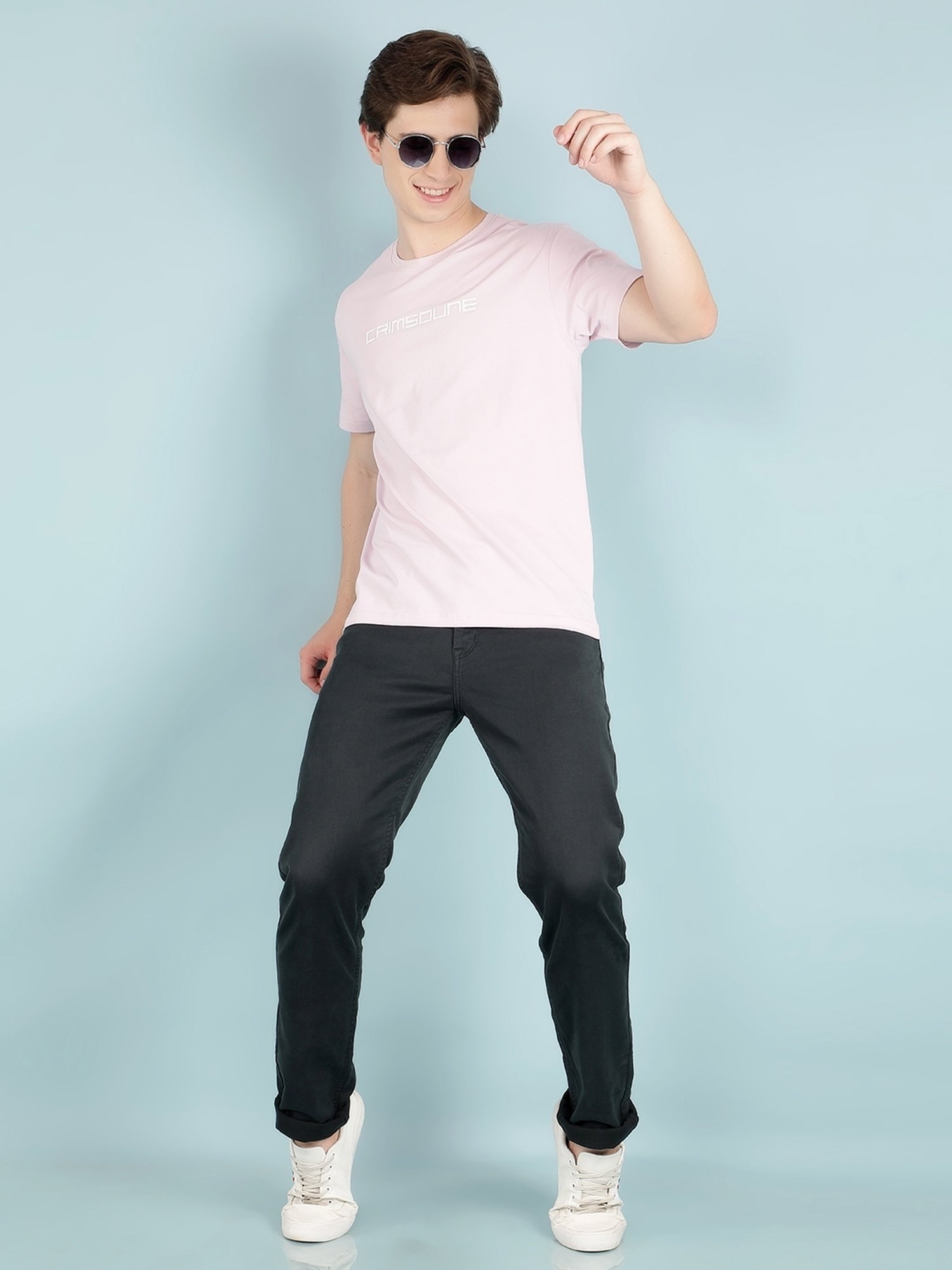 Crimsoune Club Purple Cotton Slim Fit Logo Printed T-Shirt