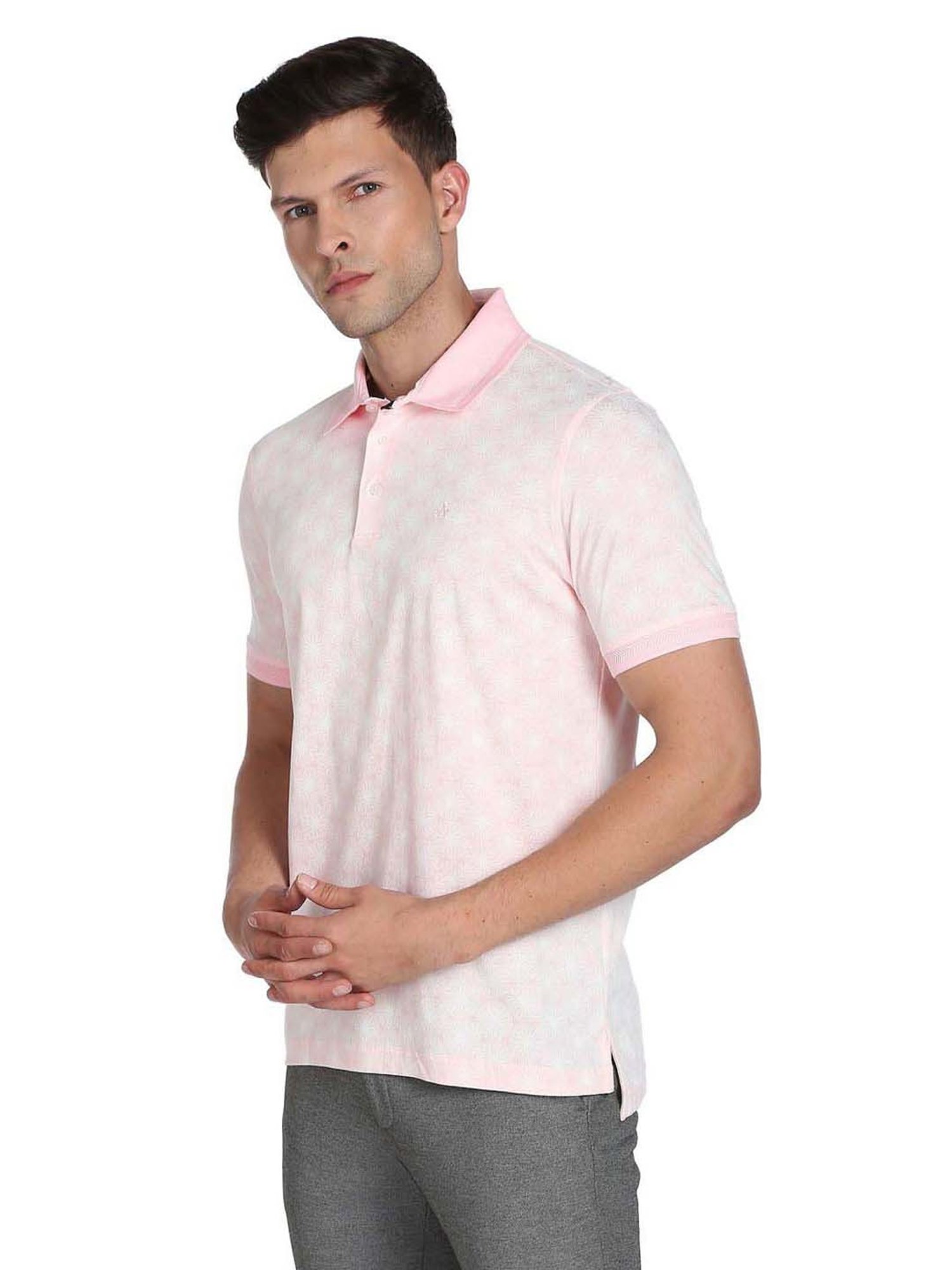 Arrow Pink Cotton Regular Fit Printed Polo T-Shirt