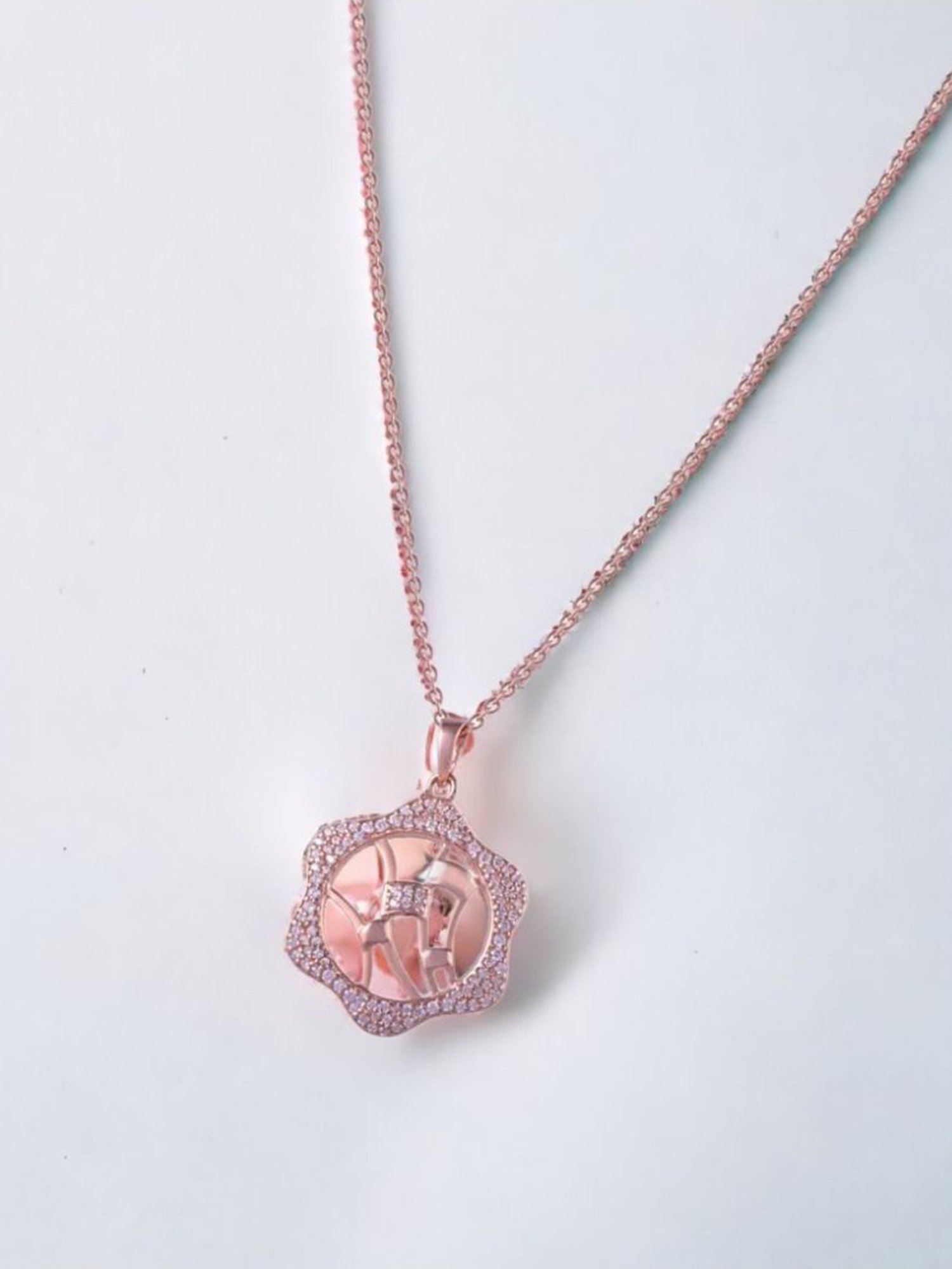 Rihi by P.C. Chandra Jewellers 925 Silver Rose-Gold Motif Chain Pendant for Women & Girls