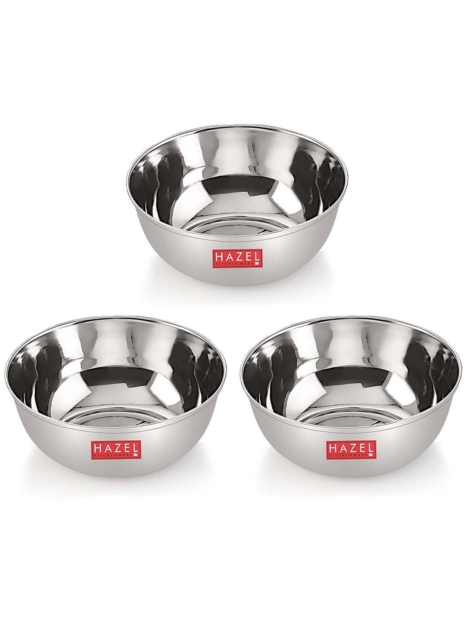HAZEL Silver Stainless Steel 10 cm Dinner Bowl - Set of 3