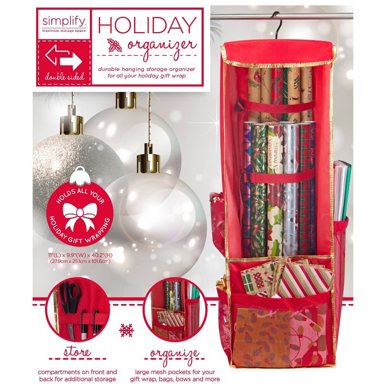 Holiday Hanging Gift Wrap & Accessory Organizer with Side Pockets - Simplify