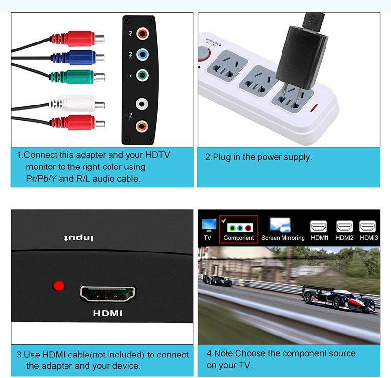 HDMI to Component Converter, Kchibo HDMI to 1080P YPbPr 5RCA RGB + R/L Video Audio Adapter, Support Apple TV, PS5, Roku, Xbox, Fire Stick, DVD Players to HDTV and Projector (Black)