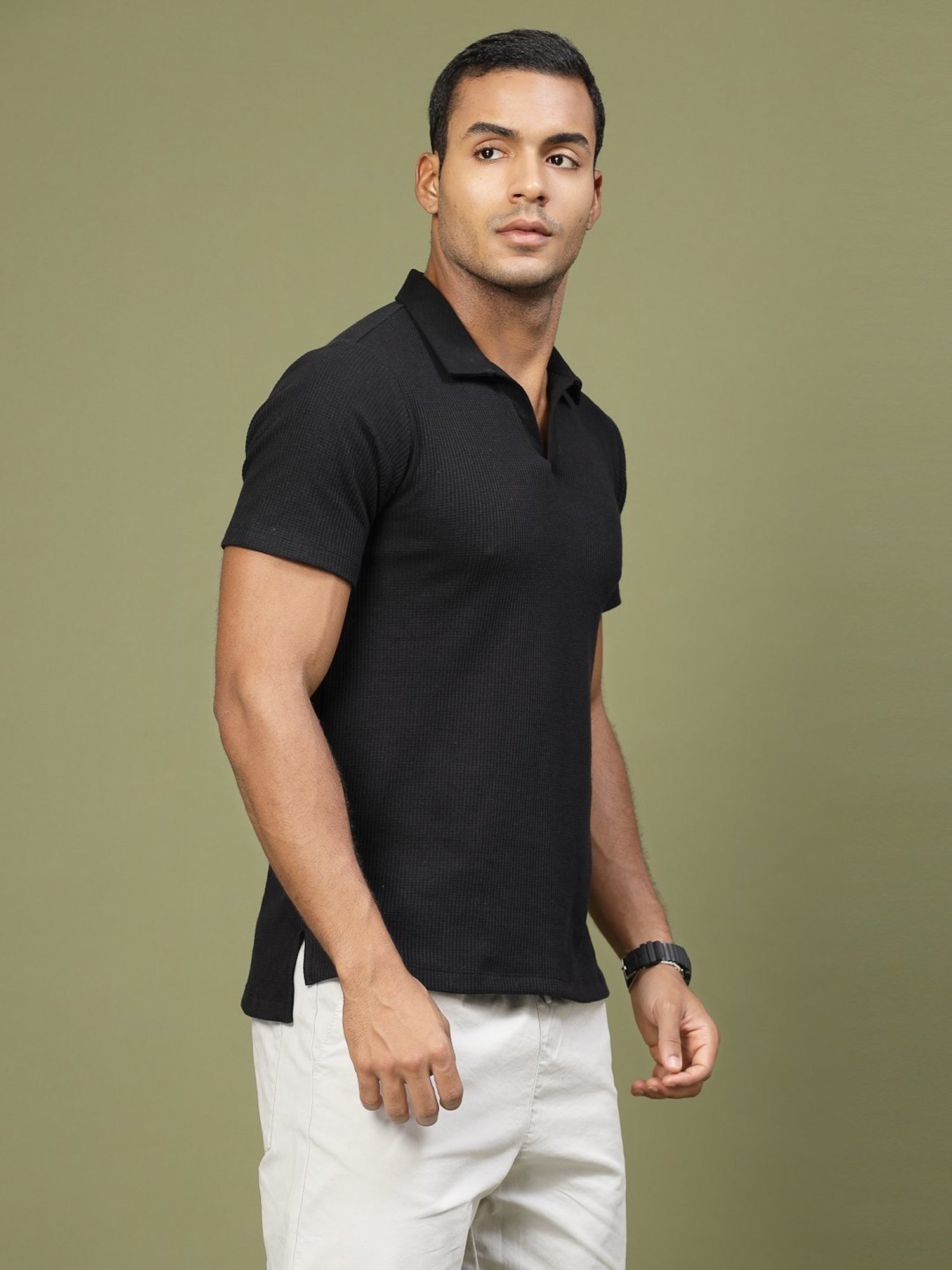 Rigo Black Cotton Slim Fit Polo T-Shirt