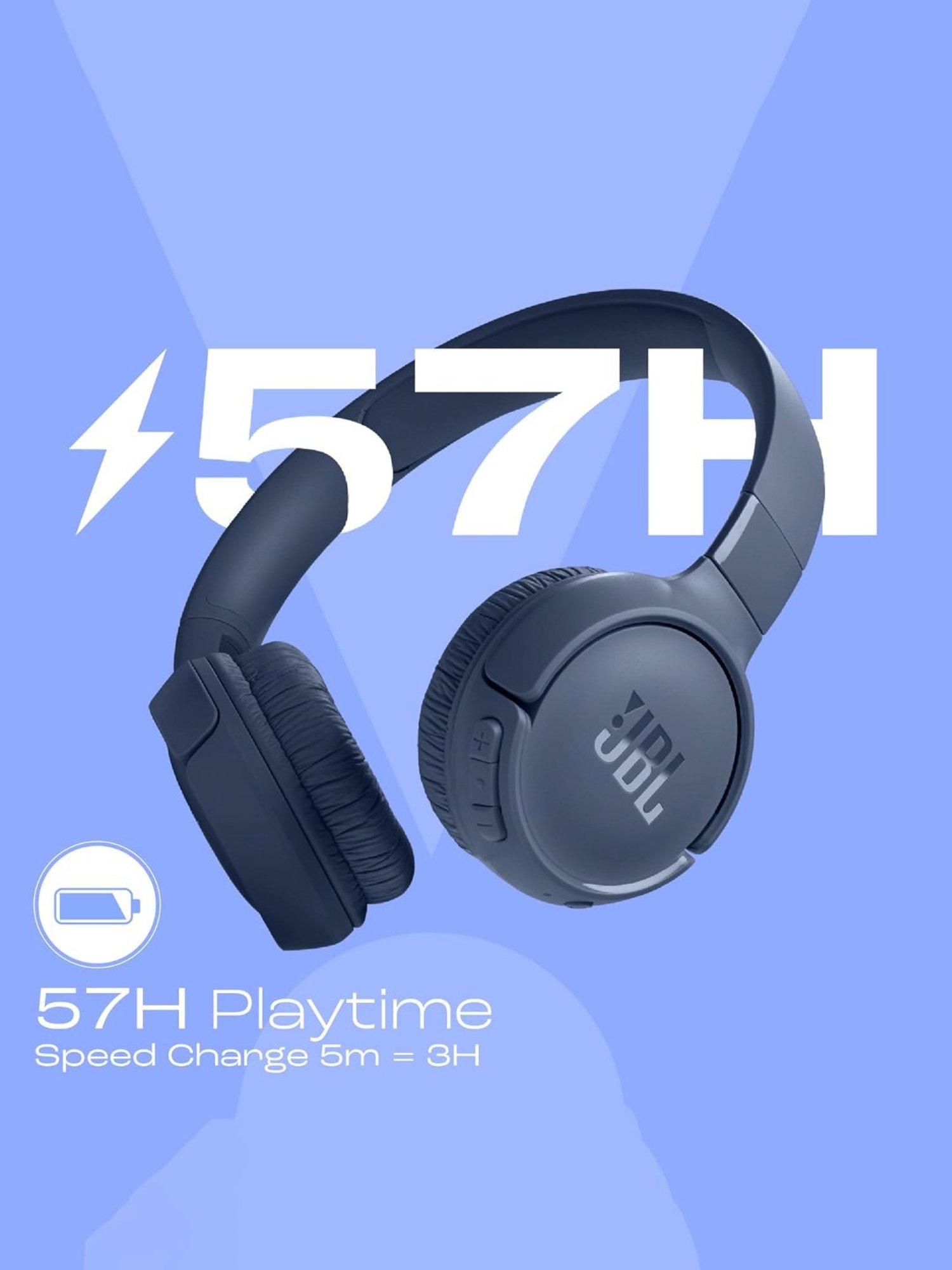 JBL Tune 520BT On Ear Wireless Bluetooth Headphones with Upto 57 Hrs Playtime (Blue)