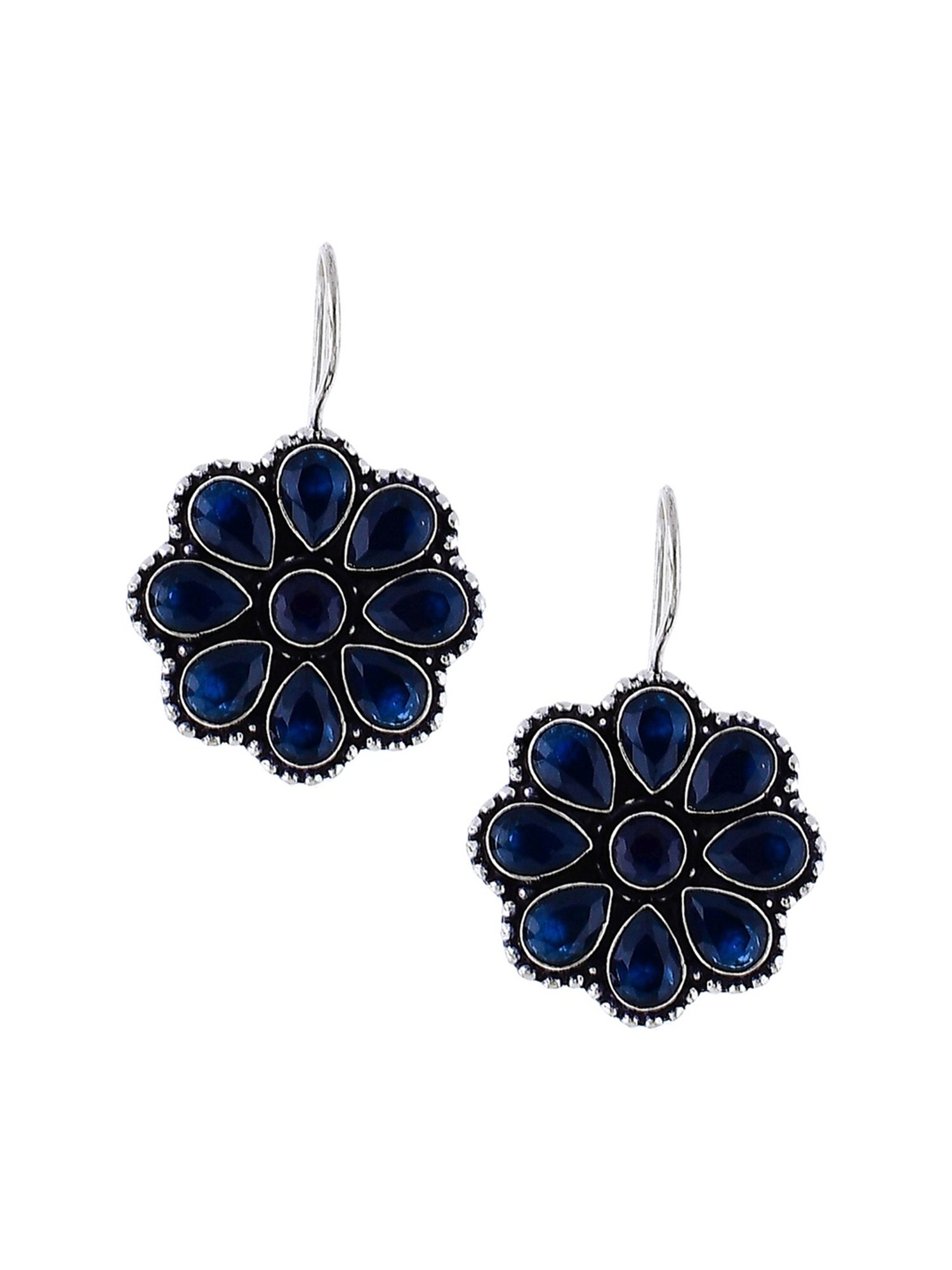 Imli Street Blue Silver Tone Stone-Studded Handcrafted Drop Earrings