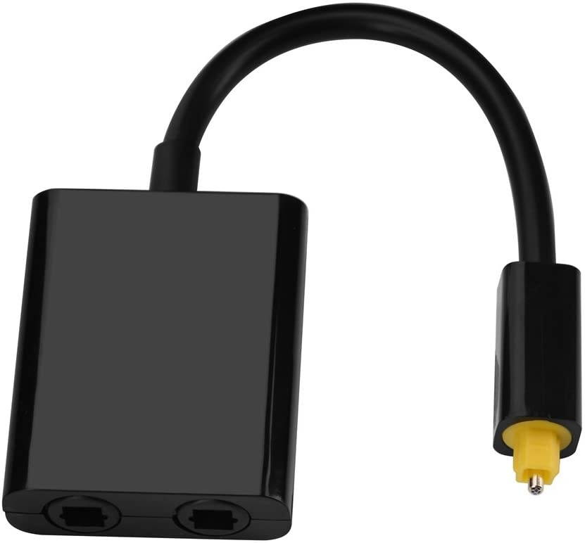 Dual Port Optical Audio Adapter Digital Toslink Splitter Fiber Cable Adapter 1 in 2 Out with 250M/S Transmission for CD Player DVD Player(Black)