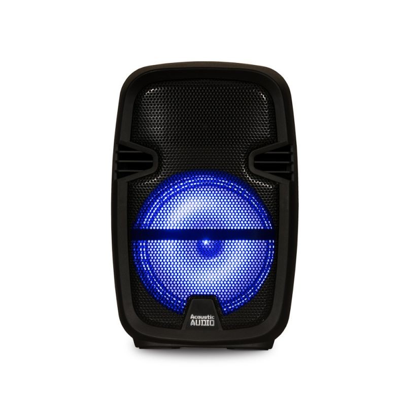 Acoustic Audio PRTY82 Battery Powered 8" Bluetooth LED Speakers with Wireless Mics and Stands