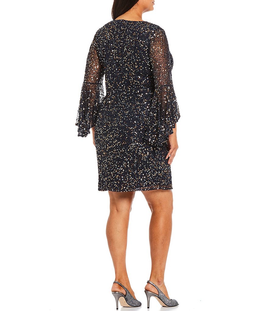 Pisarro Nights Plus Size 3/4 Bell Sleeve Beaded Sheath Dress