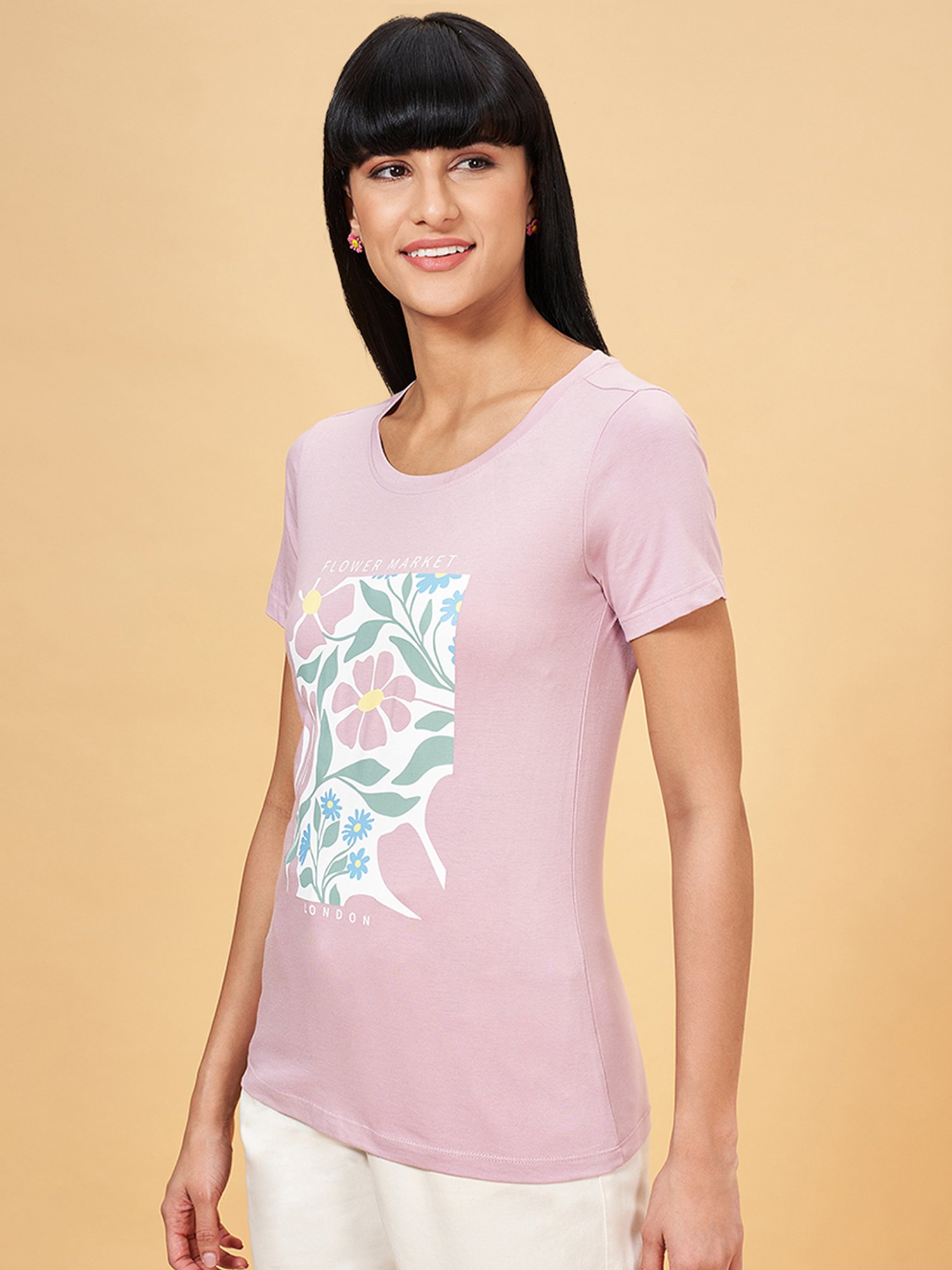 Honey by Pantaloons Pink Cotton Printed T-Shirt