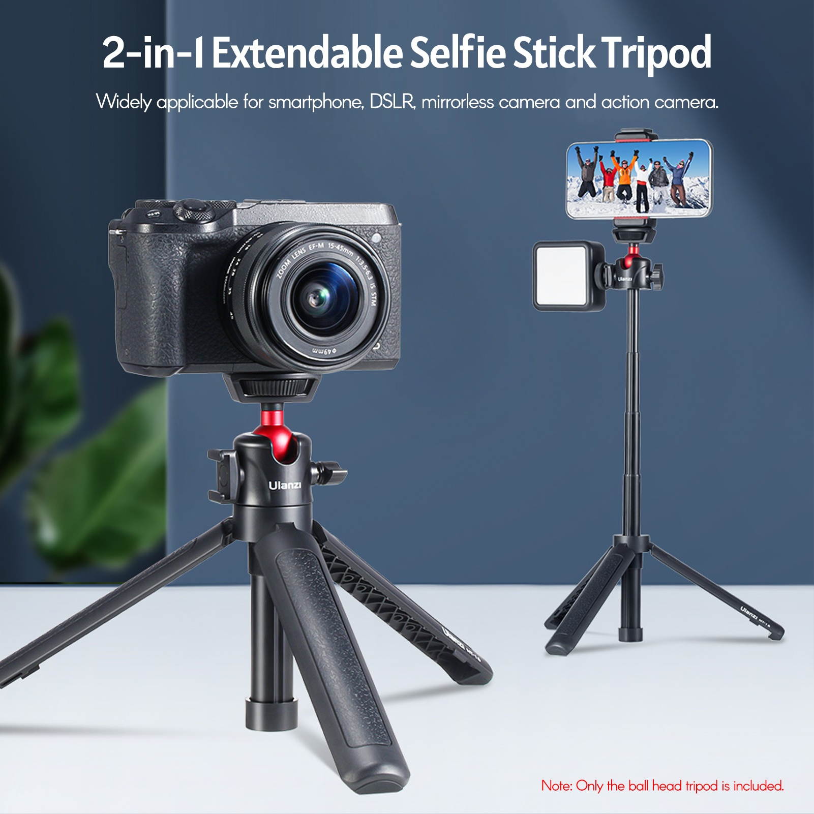 Ulanzi MT-16 Extendable Selfie Stick Tripod 4-Section 44cm/17.3in 2KG Payload with 360&deg; Swivel Ball Head Cold Shoe Universal 1/4 Screw for Phone Camera Microphone LED Light Mounting