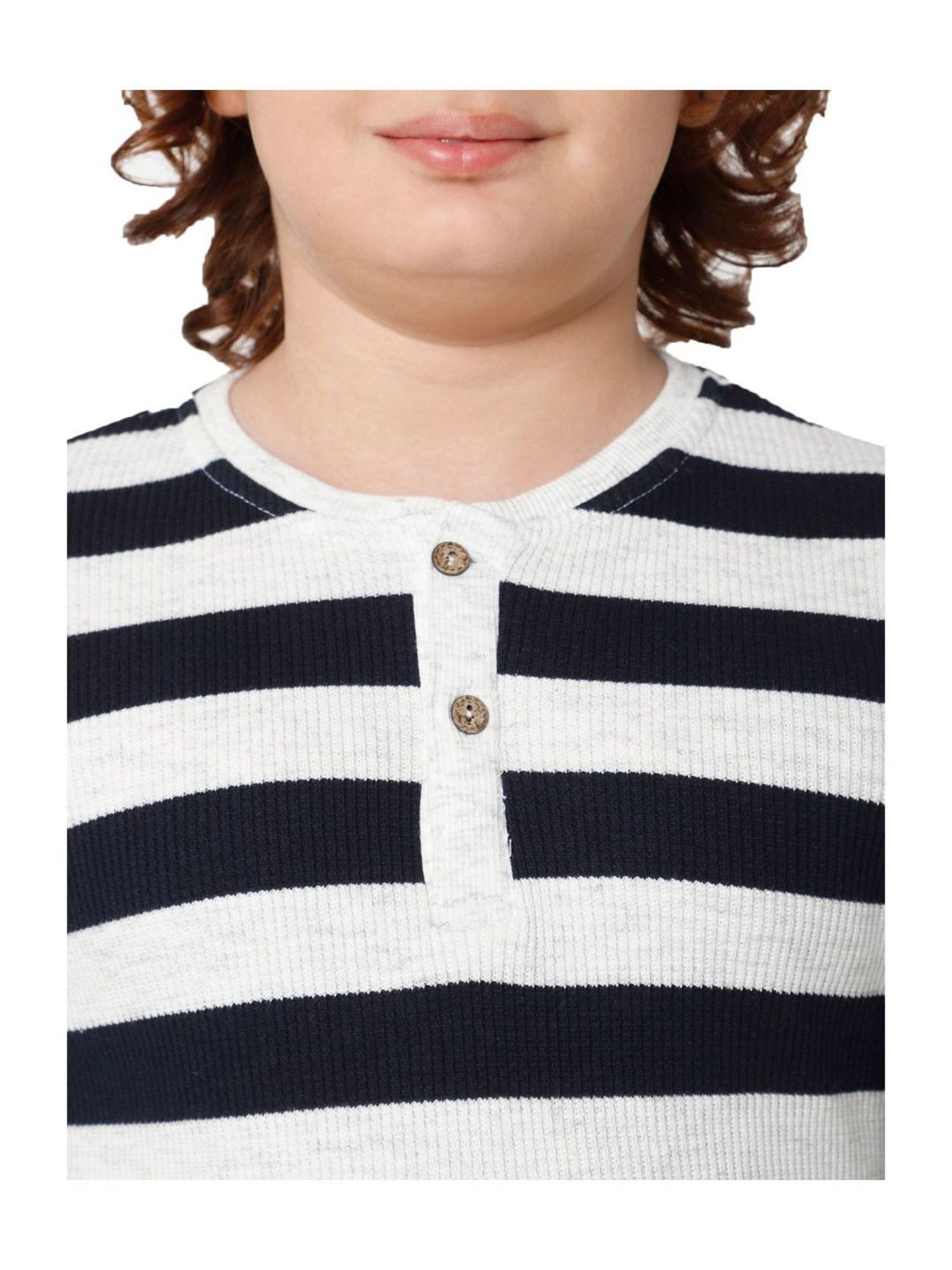 Proteens Kids Navy & White Striped Full Sleeves T-Shirt