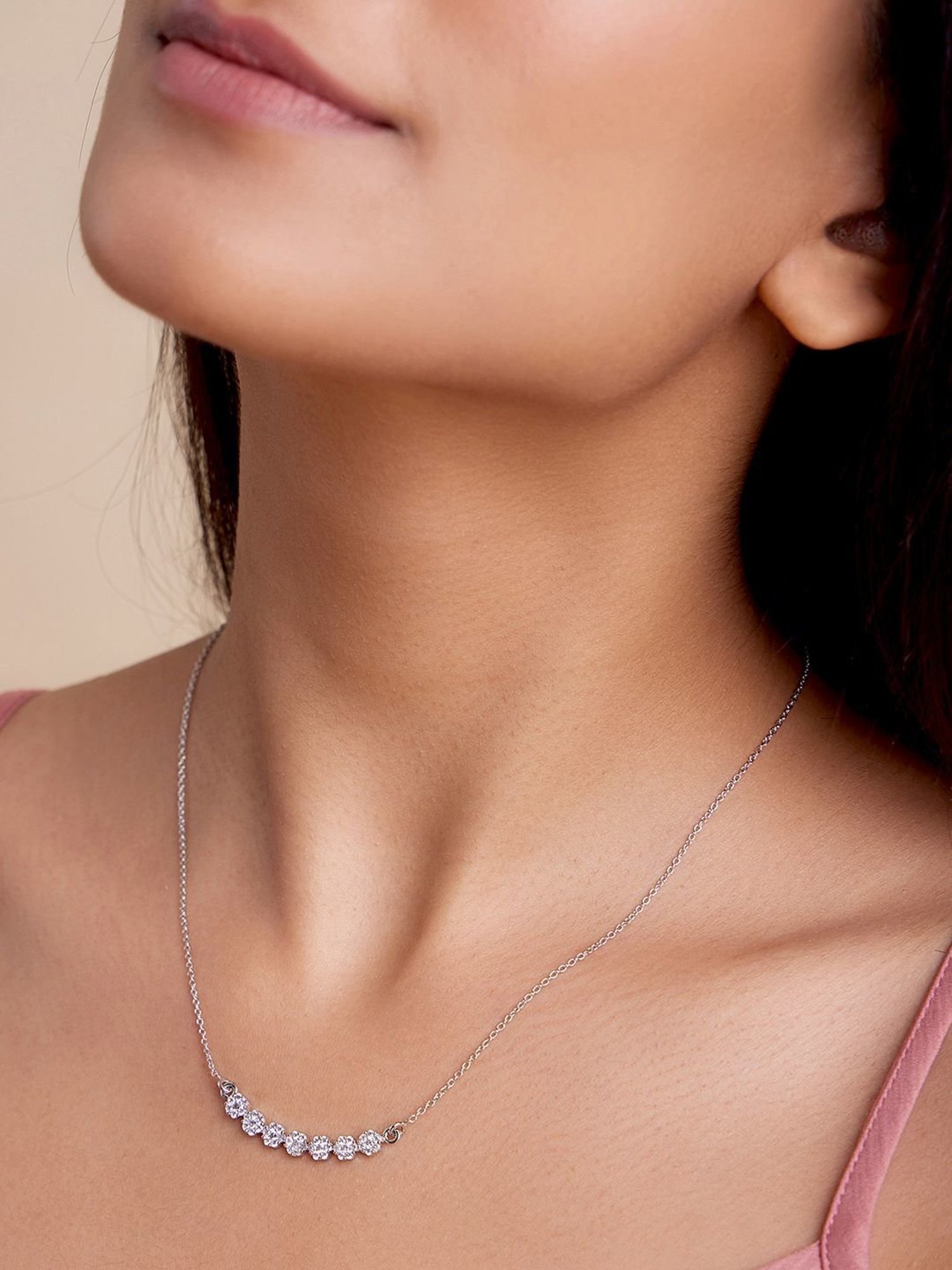 March by FableStreet 92.5 Sterling Silver Mini Flower Studded Necklace