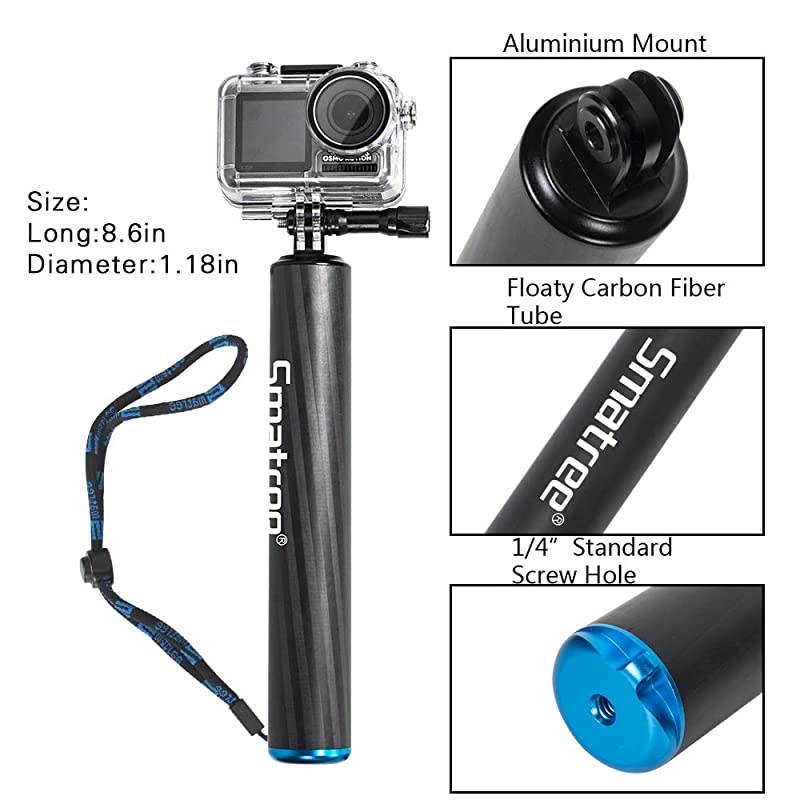 F2 Waterproof Floating Carbon Fiber Selfie Stick Compatible for GoPro MAXHero9876543 Plus321DJI OSMO Action