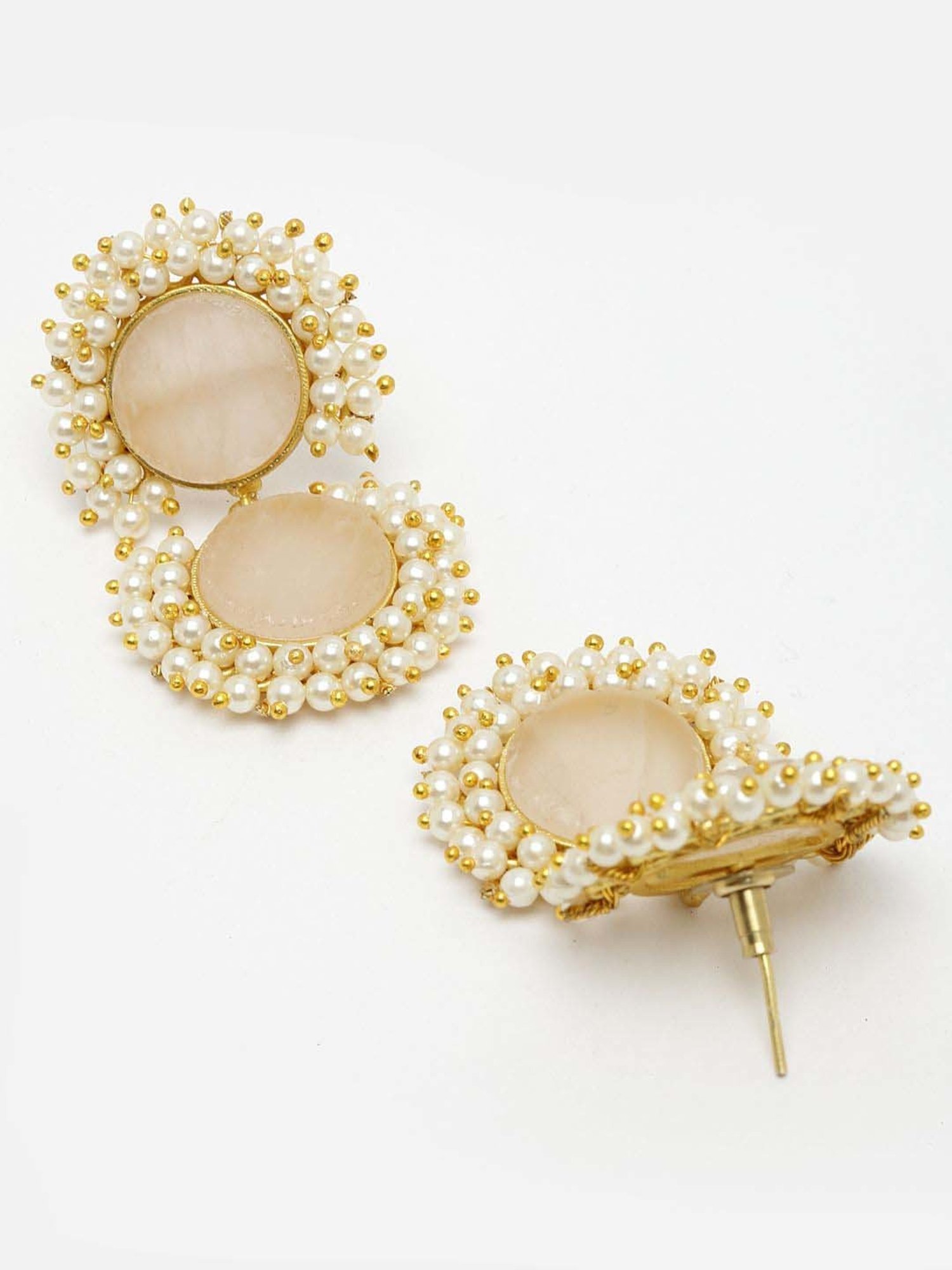 Panash Gold-Plated White Stone & Pearls Handcrafted Dangler Earrings