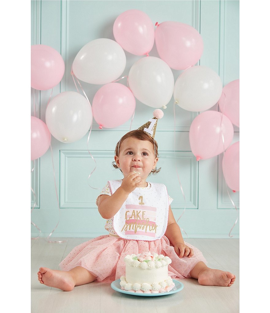 Mud Pie Baby Girls First Birthday Cake Smasher Bib & Hat Set