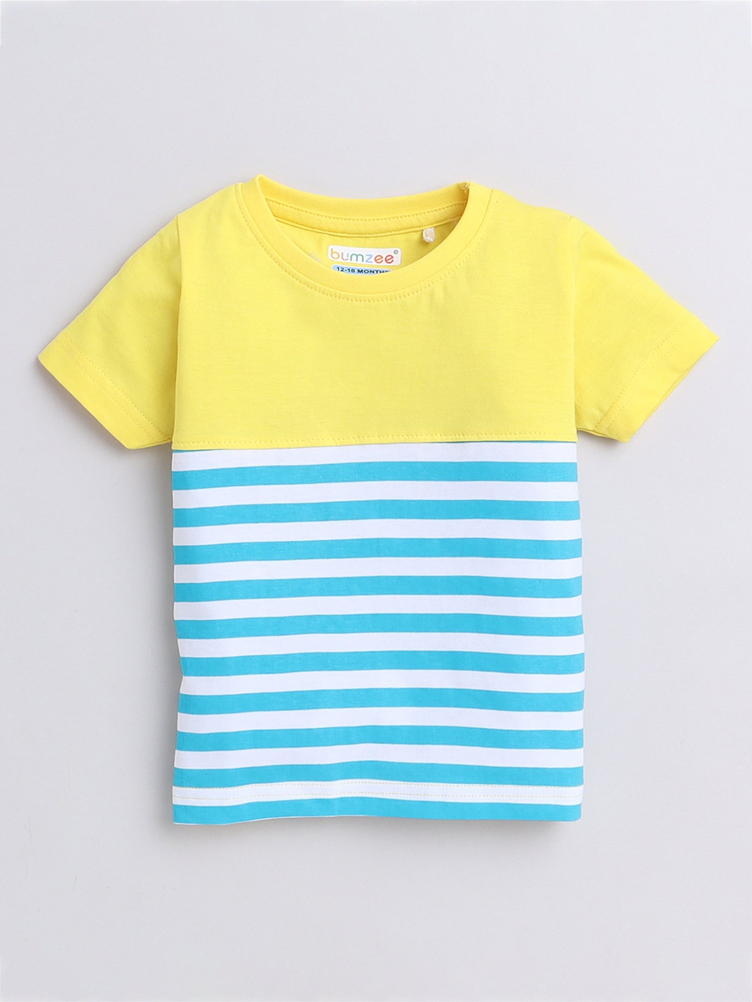 Bumzee Kids White & Yellow Striped T-Shirt (Pack Of 2)