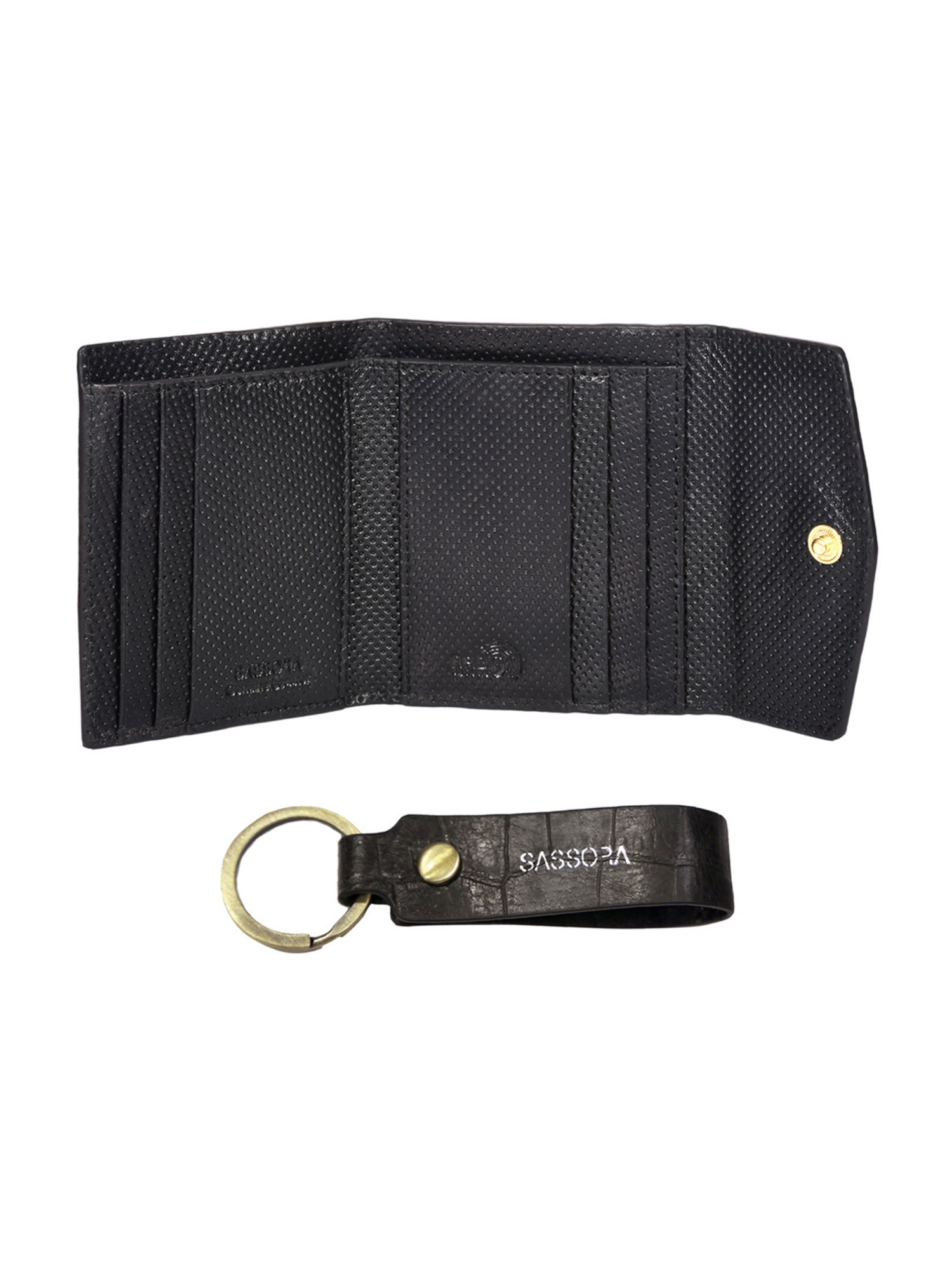 Sassora Black Small Leather Wallet With Keychain Gift Set (Pack Of 2)