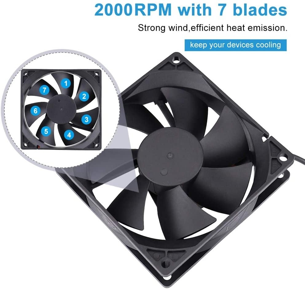 2 Packs Wathai 92mm x 25mm 90mm 5V USB Fan for Receiver AV cabint Game Console PC Laptop TV Box Projector Router Cooling