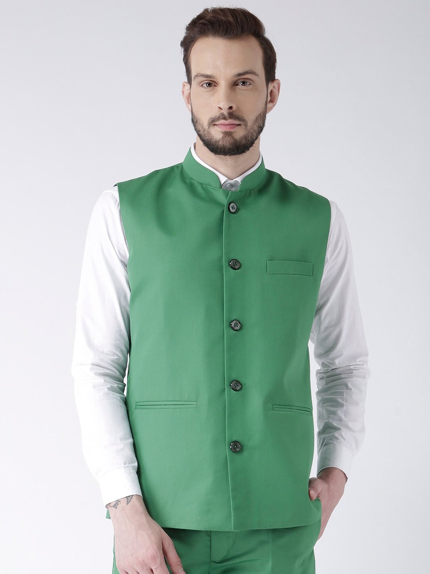 Hangup Plus Green Regular Fit Nehru Jacket