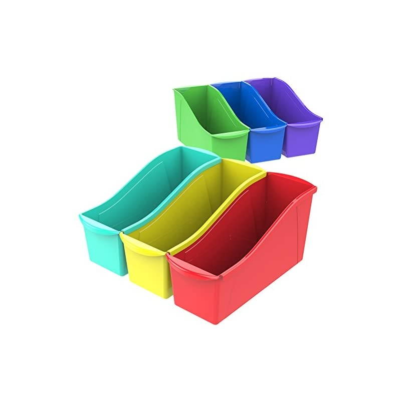 Large Book Bin, Linking Storage Bin, Dry Erase Surface, 14.3 x 7 x 5.3 Inches, STEM Assortment, 6-Pack (70110A06C)