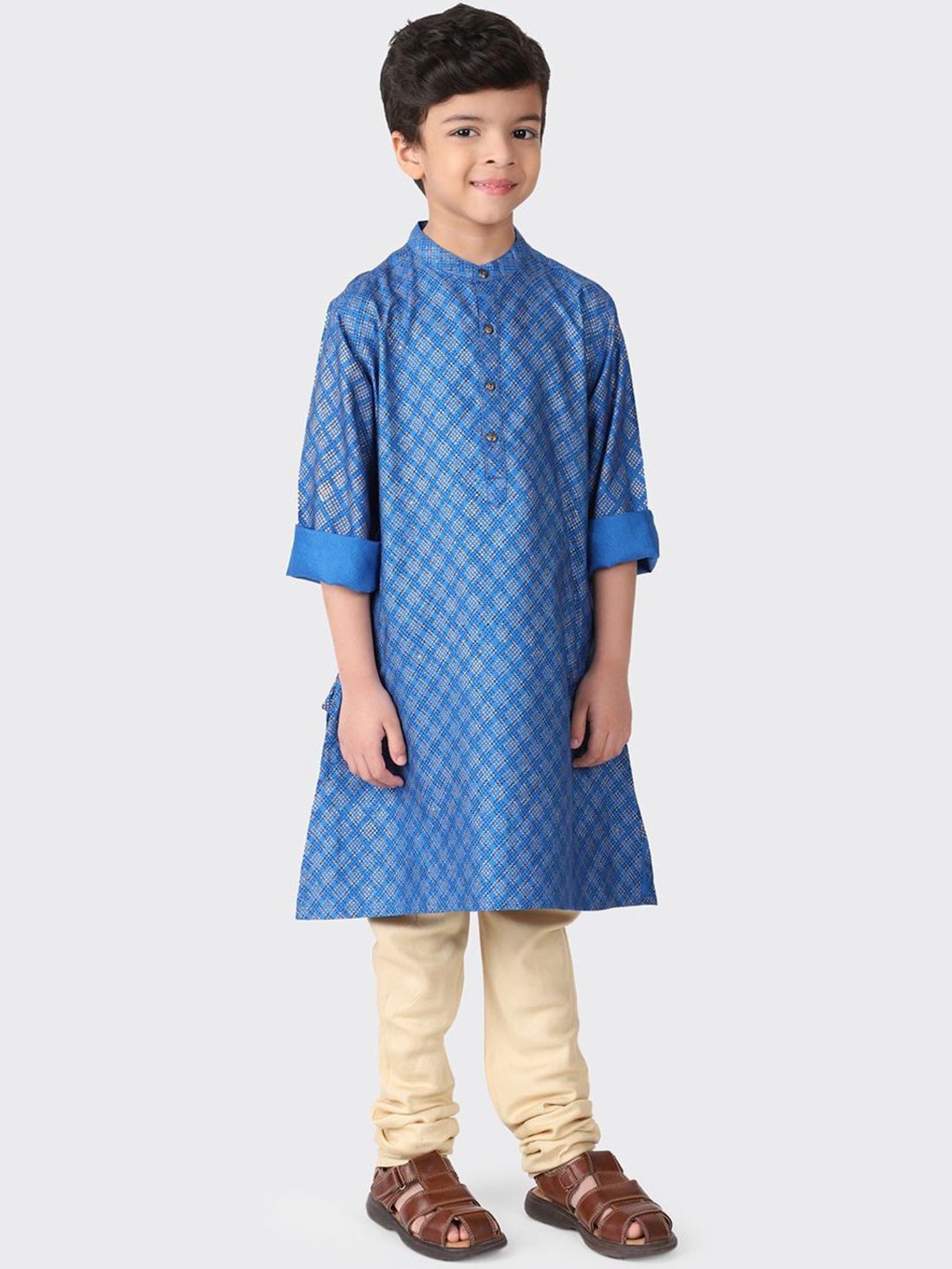Fabindia Kids Blue Printed Full Sleeves Kurta