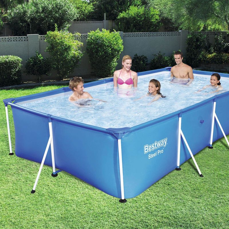 Bestway 56512E Steel Pro 13ft x 7ft x 32in Outdoor Rectangular Frame Above Ground Swimming Pool, Blue (Pool Only)