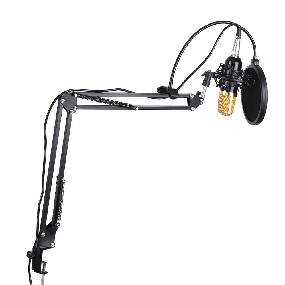 EC2WORLD Professional Broadcasting Studio Recording Condenser Microphone Mic Kit with Shock Mount Arm Stand Mounting Clamp Pop Filter