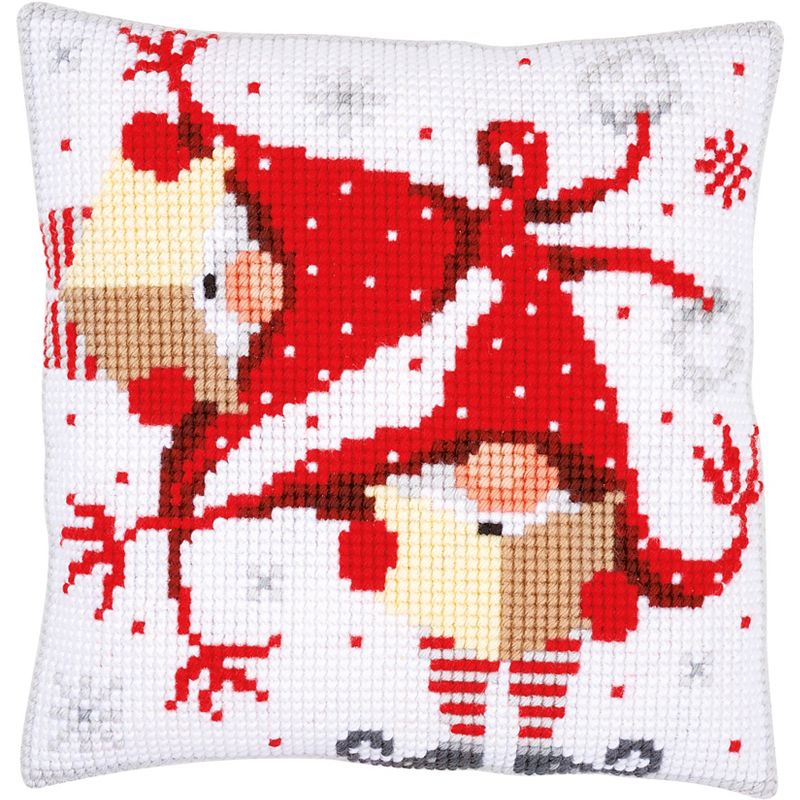 Vervaco Needlepoint Cushion Top Kit 16"X16"-Christmas Gnomes II Stitched In Yarn