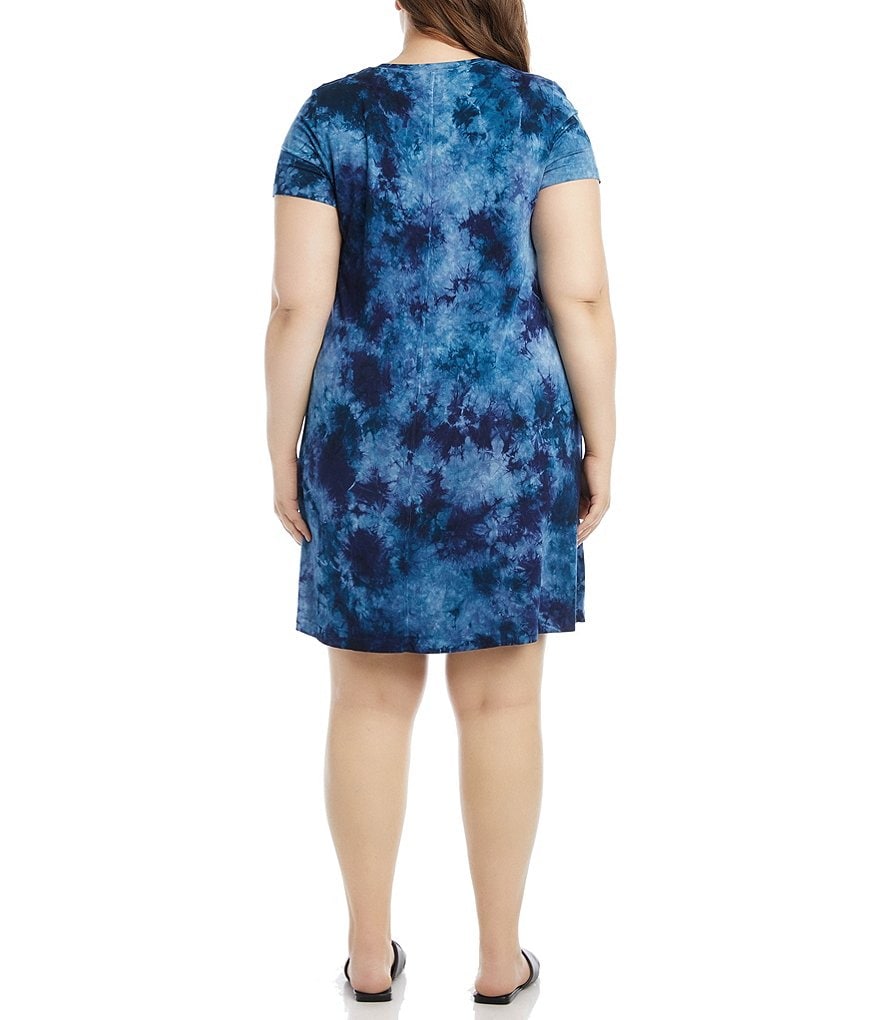 Karen Kane Plus Size Tie Dye Knit V-Neck Short Sleeve Quinn Dress
