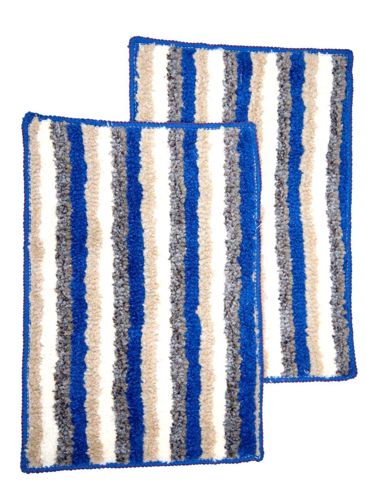 Ariana Blue & Beige Microfibre 1600 GSM Small Anti-Skid Supersoft Bath Mat - Set of 2