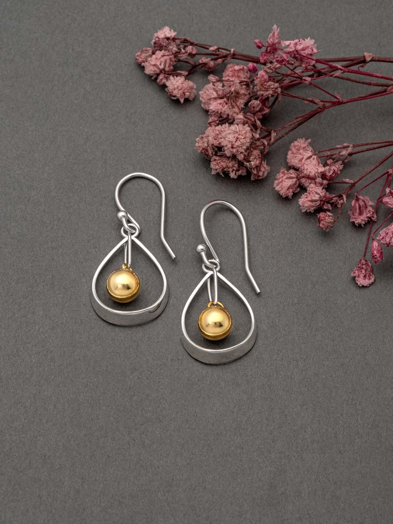 Silberry 925 Sterling Silver 18k Gold Plated Two Tone Silver Starburst Drop Earrings for Women