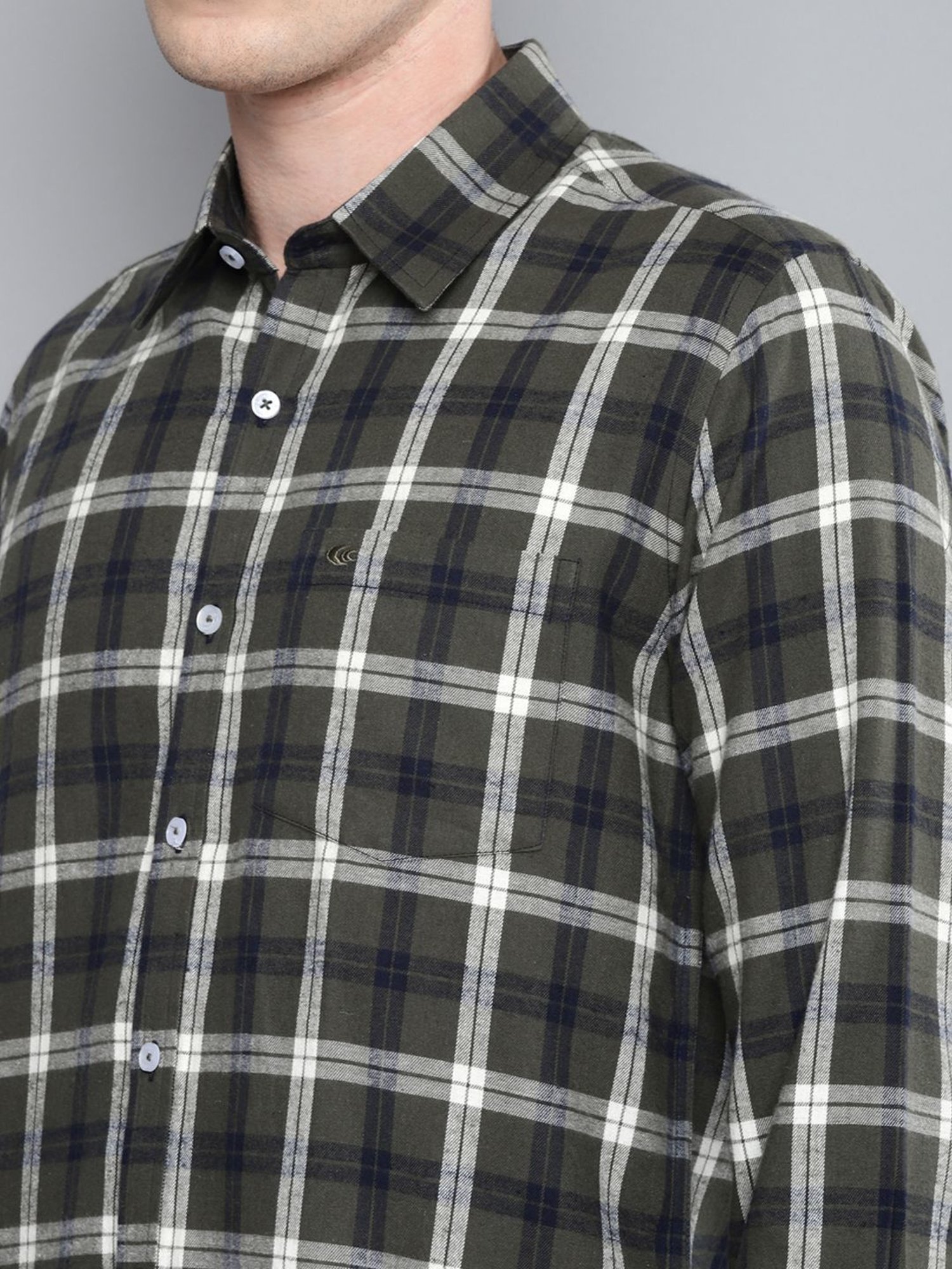Allen cooper Olive Regular Fit Checks Shirt