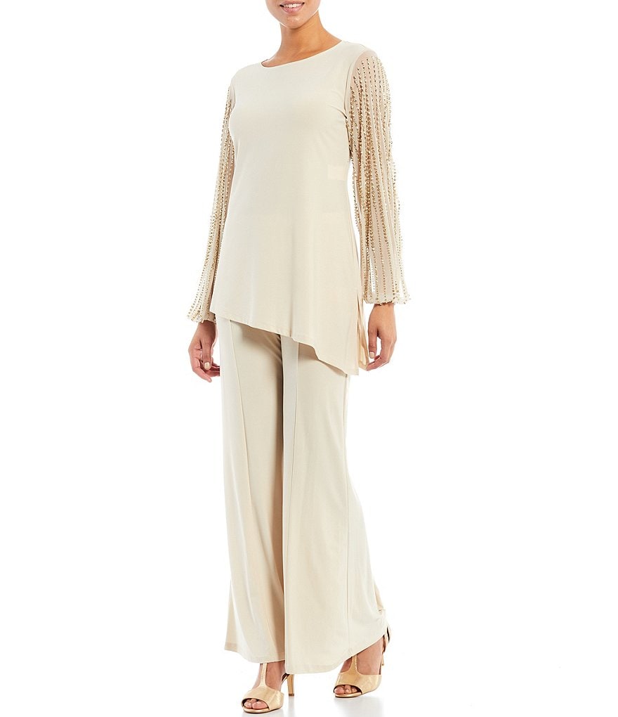 Marina Beaded Long Sleeve Round Neck 2-Piece Pant Set