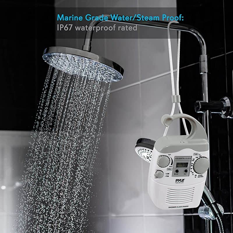 Hanging Waterproof Shower Clock Radio Wireless Mini Portable Waterproof Battery Operated Shower Radio Speaker w Digital Clock LCD Screen for Home Beach Hot Tub Bathroom Outdoor  PSR6