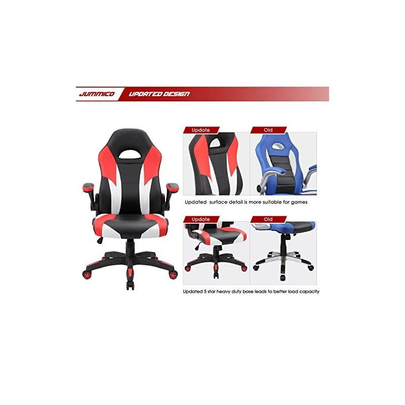 Gaming Chair Ergonomic Leather Racing Computer Chair High Back Adjustable Swivel Executive Office Desk Chair with Flip-Up Armrest (Red)