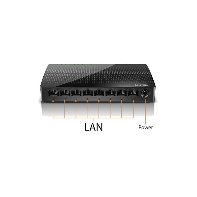 8-Port Fast Ethernet Network Switch [Naxos800] | Smart Plug and Play Unmanaged Desktop Switch with Internet Splitter