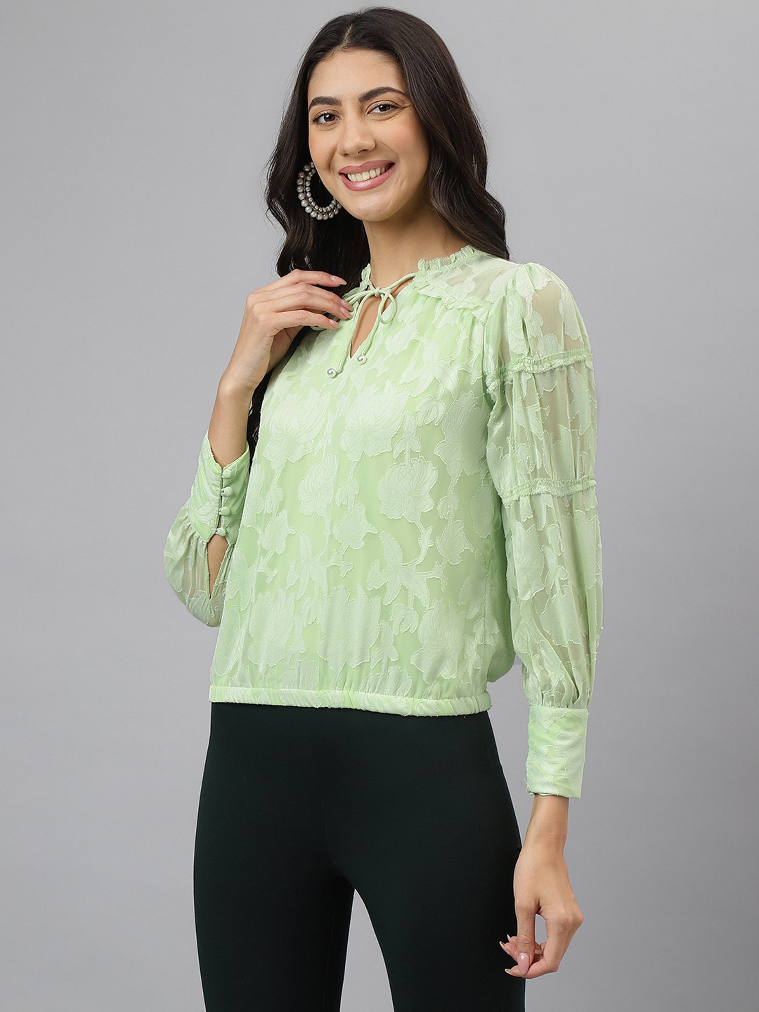 Latin Quarters Green Self Design Top
