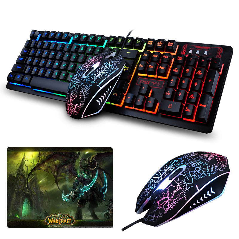 UrChoiceLtd&reg;K-13 Keyboard Mouse Combo Rainbow Backlit Multimedia Ergonomic Usb Gaming Keyboard + Wired 2400DPI 4 Buttons Optical LED Usb Gaming Mouse Sets + Gaming Mouse Pad