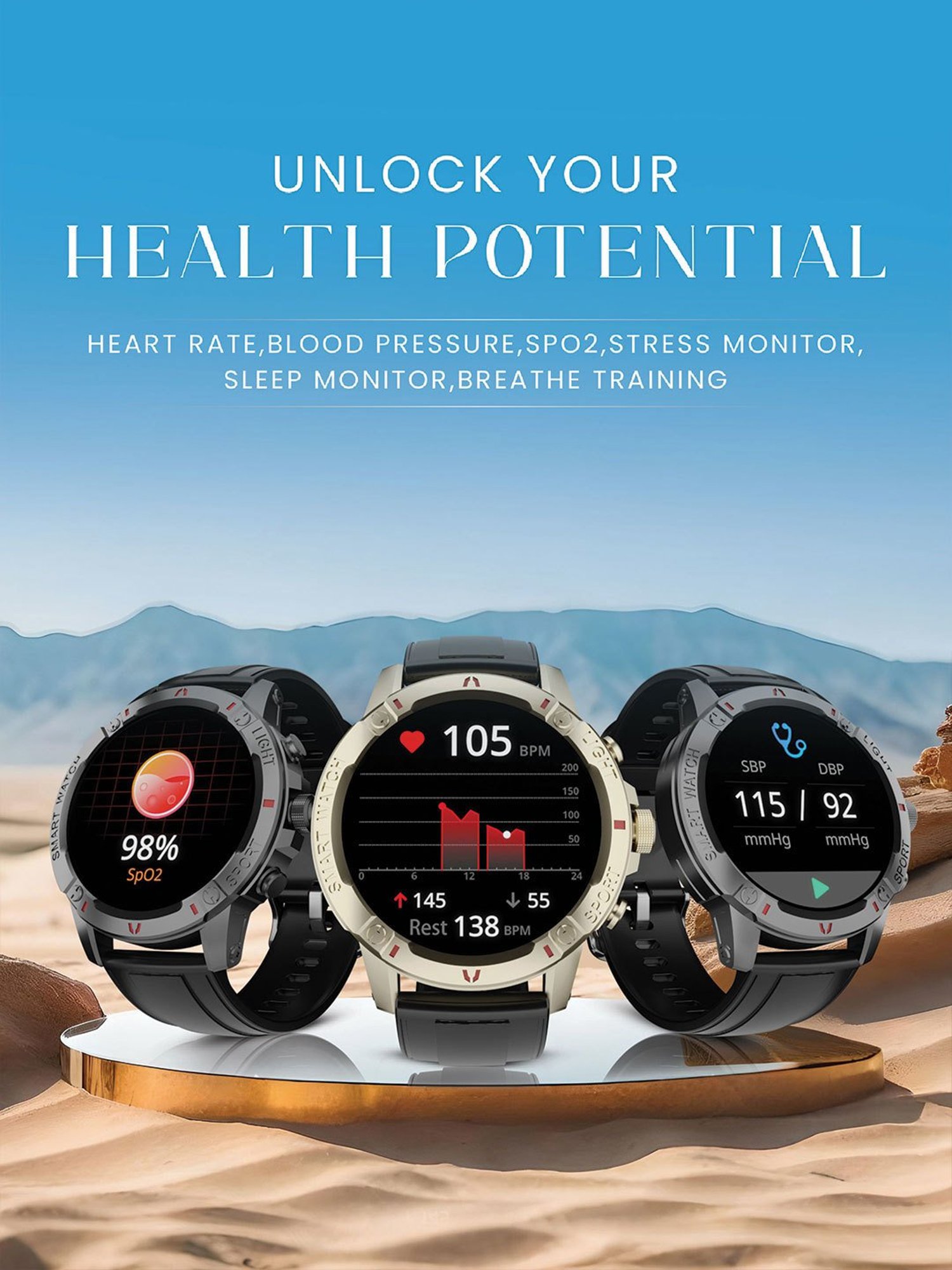 Hammer Luxor 1.45 inch AMOLED Display Round Dial Rugged Smartwatch with Bluetooth Calling (Gold)