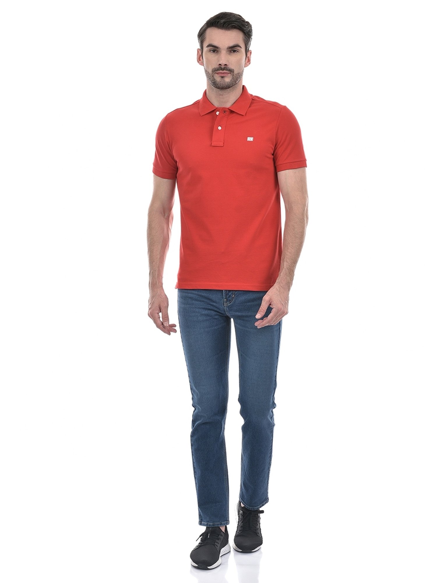Numero Uno Red Cotton Regular Fit Polo T-Shirt