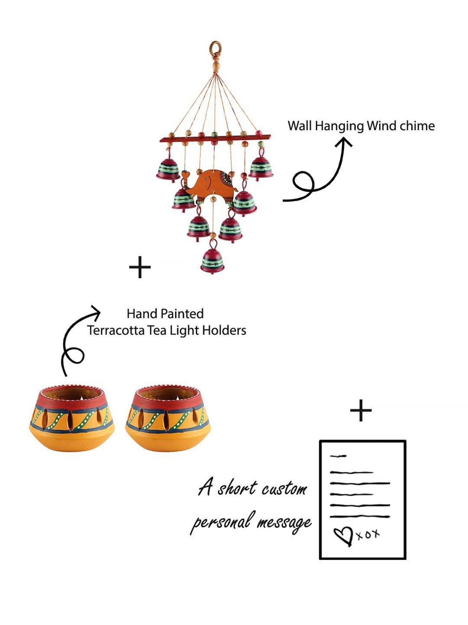 VarEesha Upahaar Multicolor Wood Wall Hanging Wind Chime with 2 Tea Light Holders