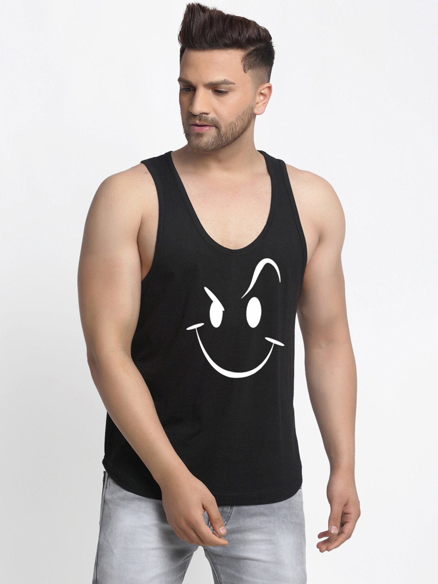 Friskers Multi Cotton Slim Fit Printed Gym Vest - Pack of 2