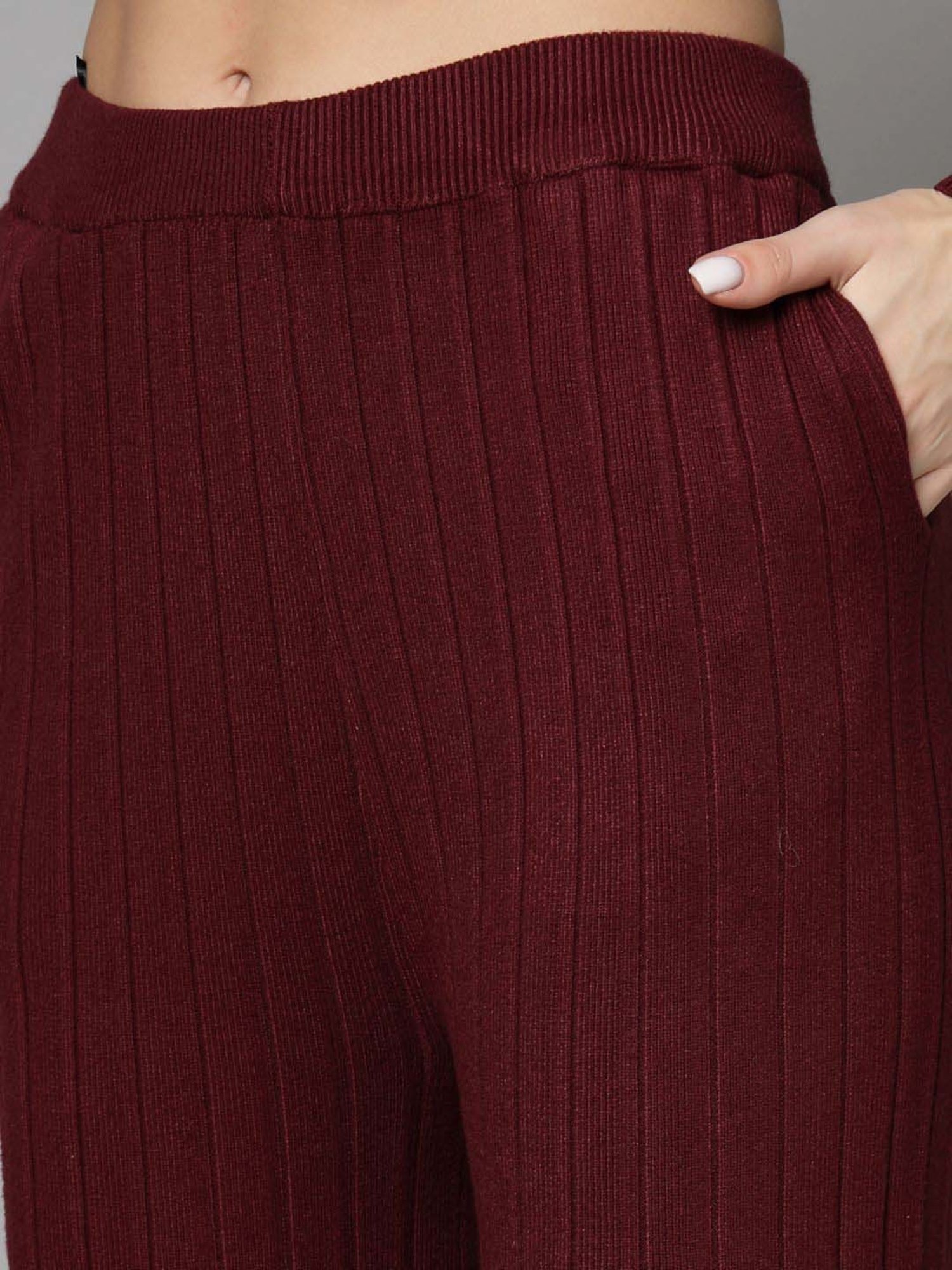 Mafadeny Maroon Embellished Top Pants Set