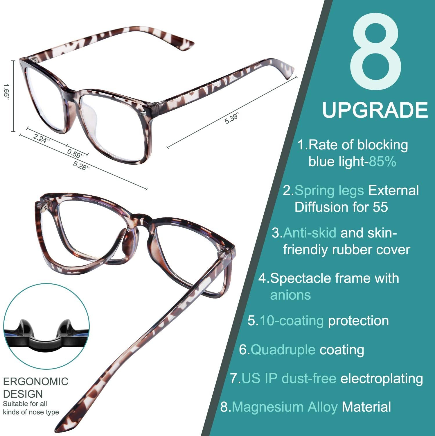 Blue Light Blocking Glasses - 3Pack Computer Game Glasses Square Eyeglasses Frame, Blue Light Blocker Glasses for Women Men, Anti Eye Eyestrain Reading Gaming Glasses Non Prescription